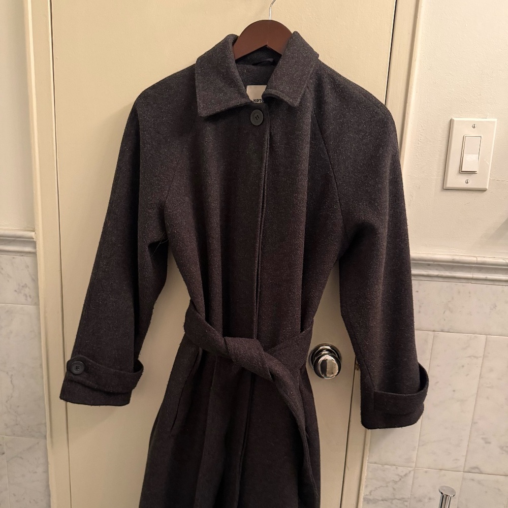Charcoal Grey Wool Blend Belted Coat – Classic Long Winter Coat